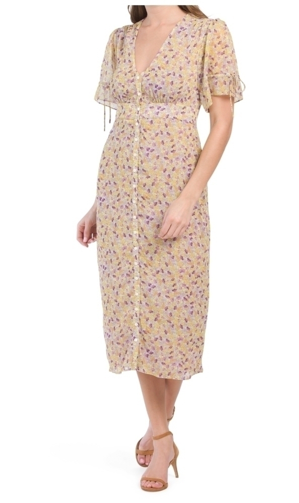 𝅺The East Order Yellow Multi Chiffon Dress